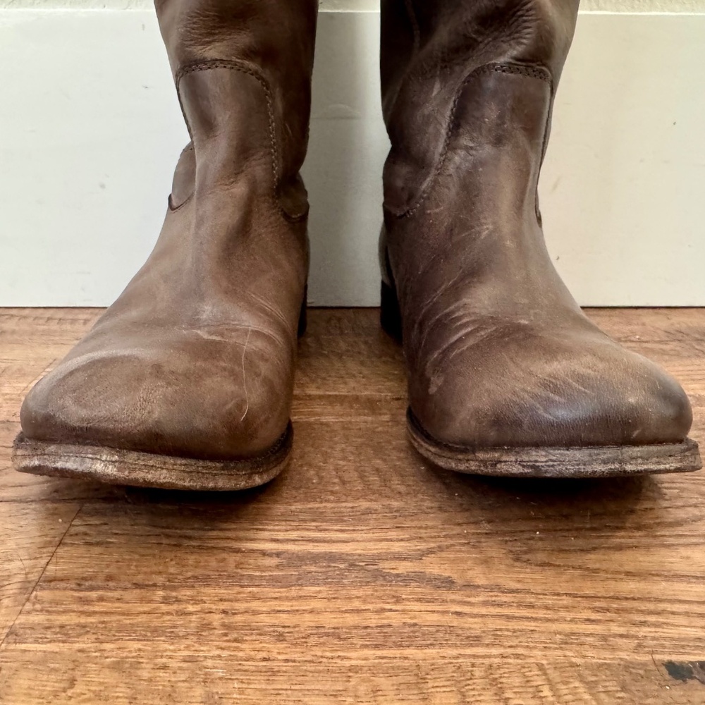 Frye Melissa Brown Double Sole Button Lug Tall Riding Boots Women's Size 11 - Picture 4 of 12